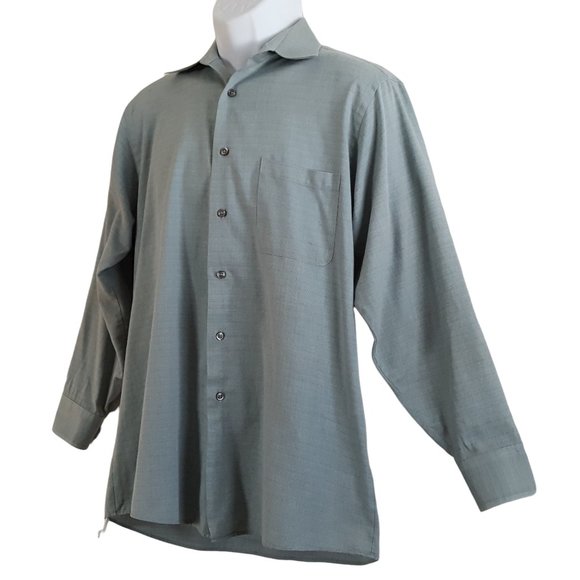 Geoffrey Beene Button Front Shirt Men's M Green Long Sleeve Pocket Wrinkle Free - Picture 9 of 11